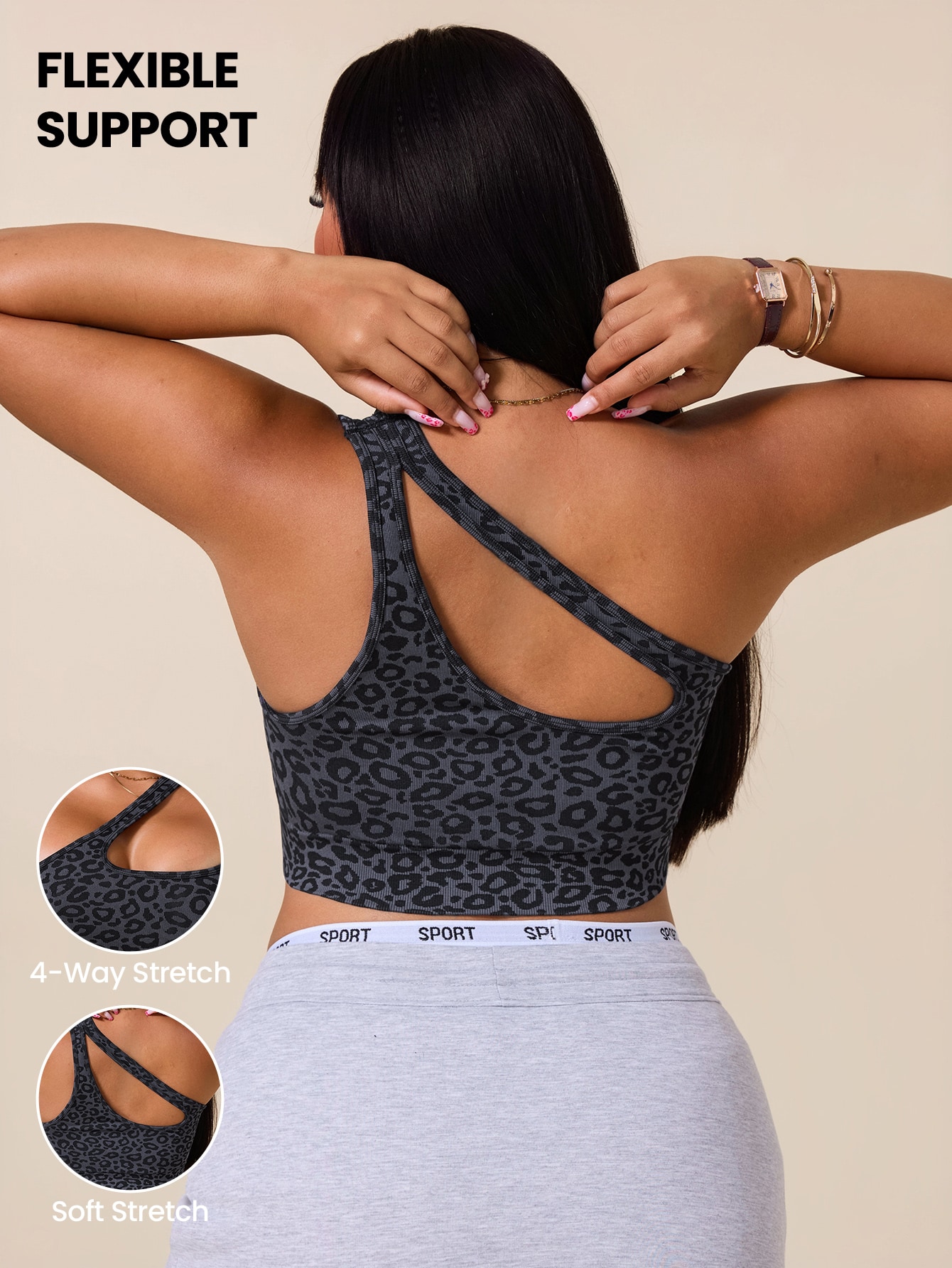 Tank Top Ribbed - 女性用プラスサイズ非対称スポーツブラ レオパード柄カットアウトヨガトップ リブ編みジムアクティブウェア