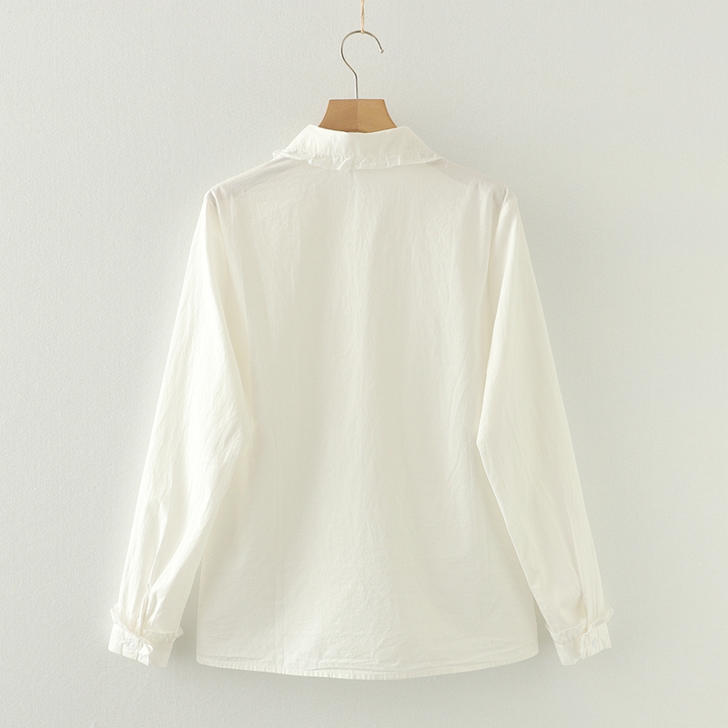 韓国風の芸術的なフレッシュフリルエッジドールカラー純綿白シャ - Base Layer Top のレビューと価格