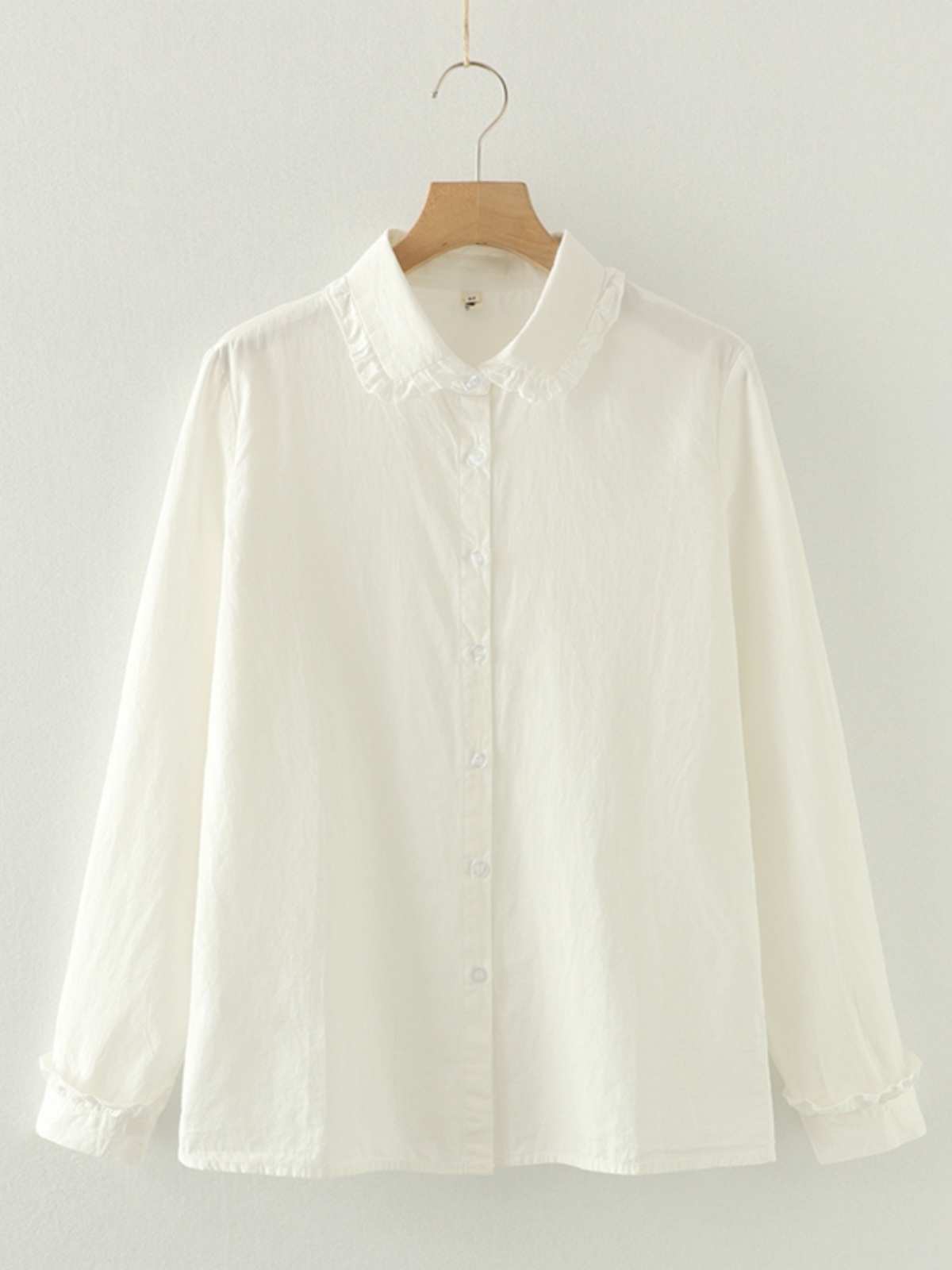 韓国風の芸術的なフレッシュフリルエッジドールカラー純綿白シャ - Base Layer Top のレビューと価格