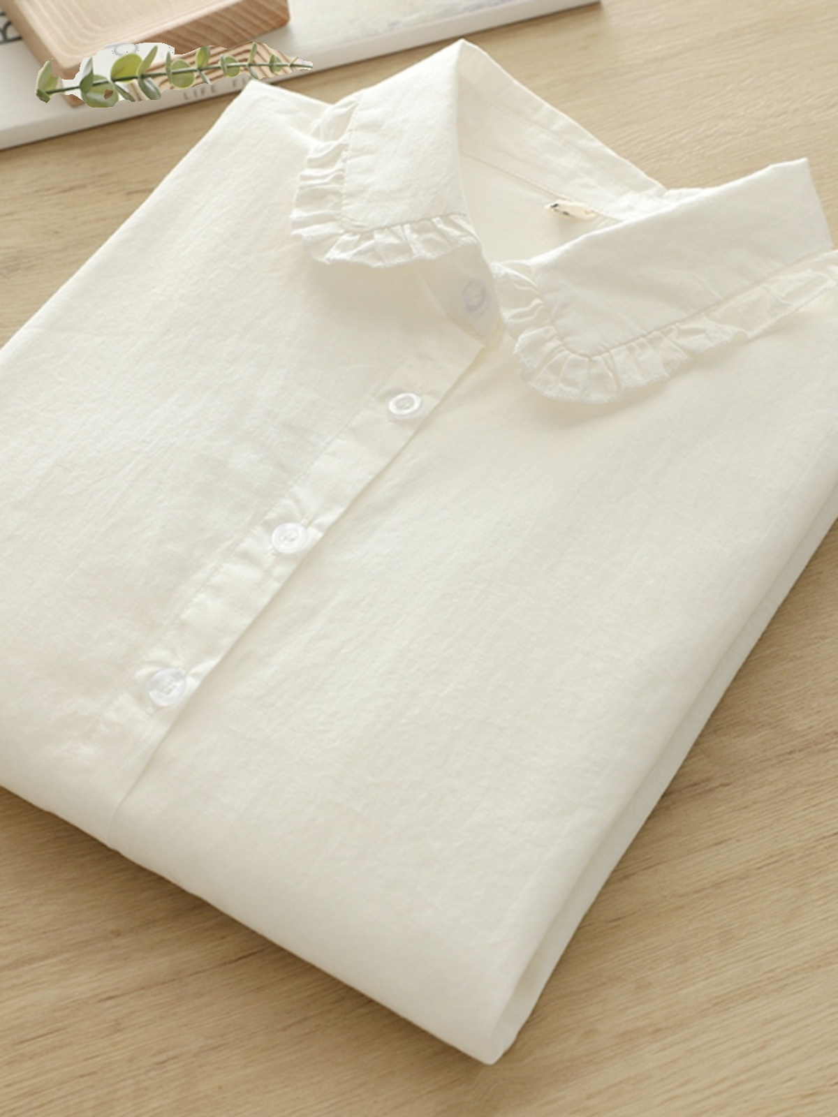 韓国風の芸術的なフレッシュフリルエッジドールカラー純綿白シャ - Base Layer Top のレビューと価格