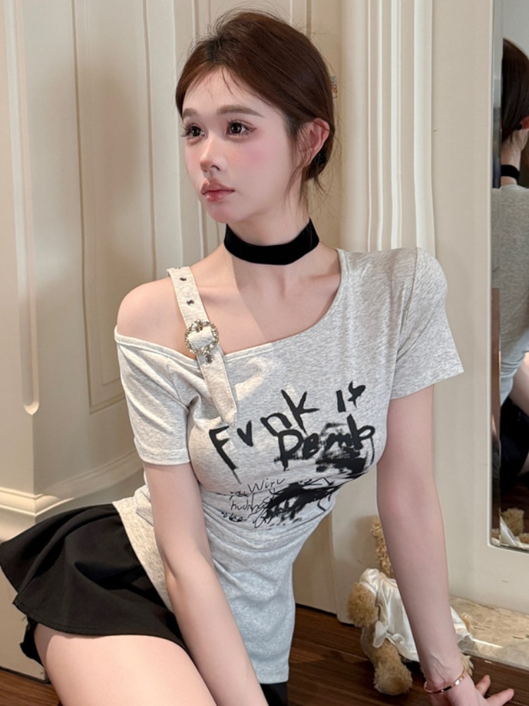 ファッショナブルでトレンディなショルダーバードショートスリー - T Shirt Tight Fit のレビューと価格
